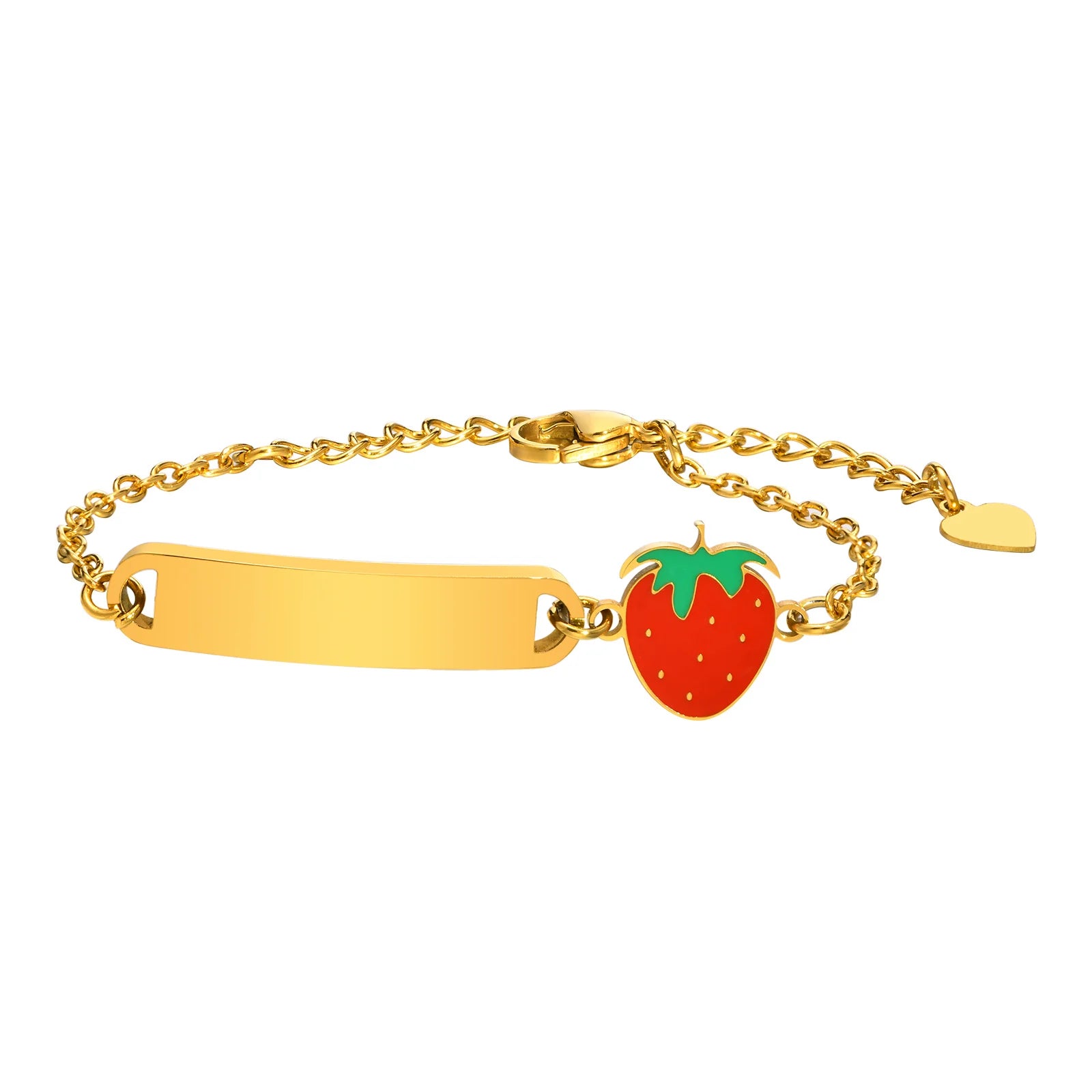 Infant Stainless Steel Crown Chain Link Baby Bear Bracelet with Free Engraving for Kids Child Birthday Gift