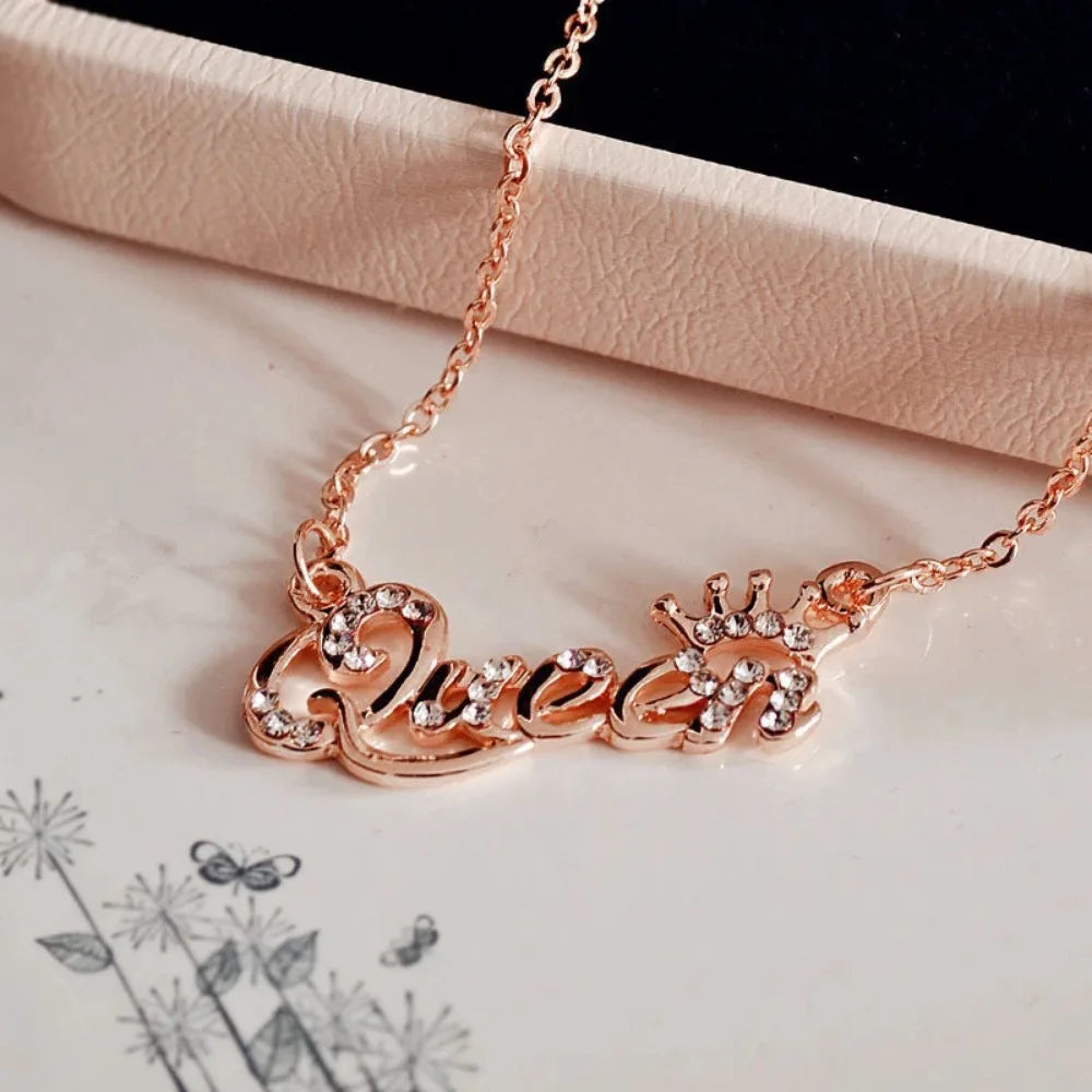 New Fashion Luxury Gold-Color Queen Crown Chain Necklace Zircon Crystal  Women  Jewelry Birthday Present