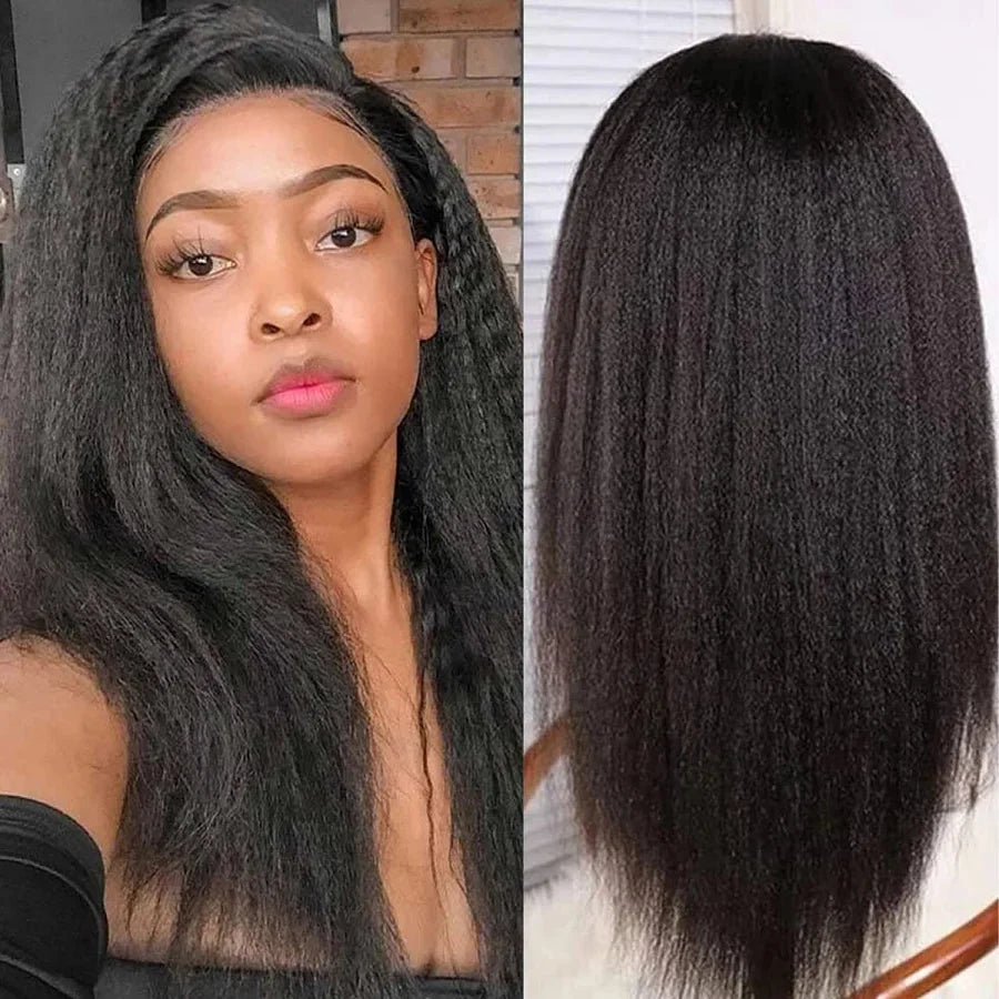 Transparent Yaki Kinky Straight Lace Front Human Hair Wigs For Women Curly 4X4 Closure Wig Pre Plucked Wig