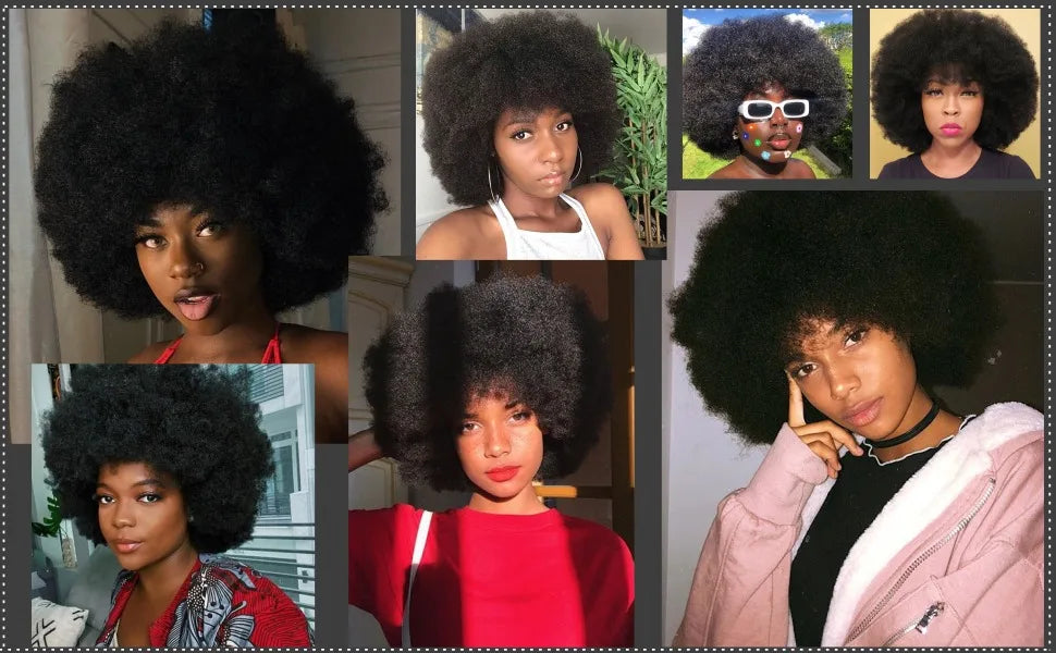 Brazilian Afro Kinky Curly Bob Wigs 200% Density Remy Human Hair Wigs Nature Black Color Wigs With Bang Glueless For Black Women