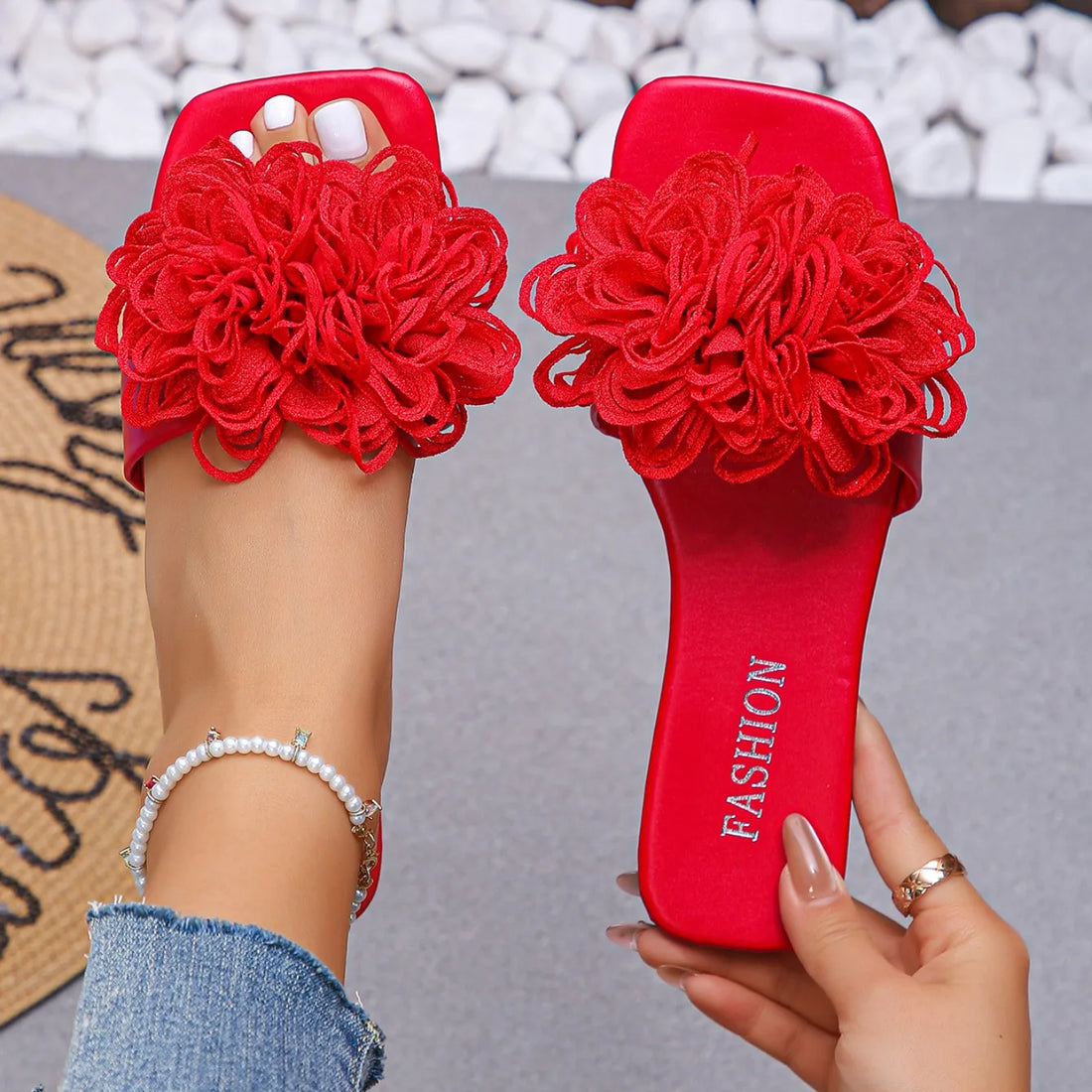 Women Flower Flat Slippers Casual Walking Shoes Female Summer Fashion Dress Sandals Outdoor Shallow Slippers Home Slides Women
