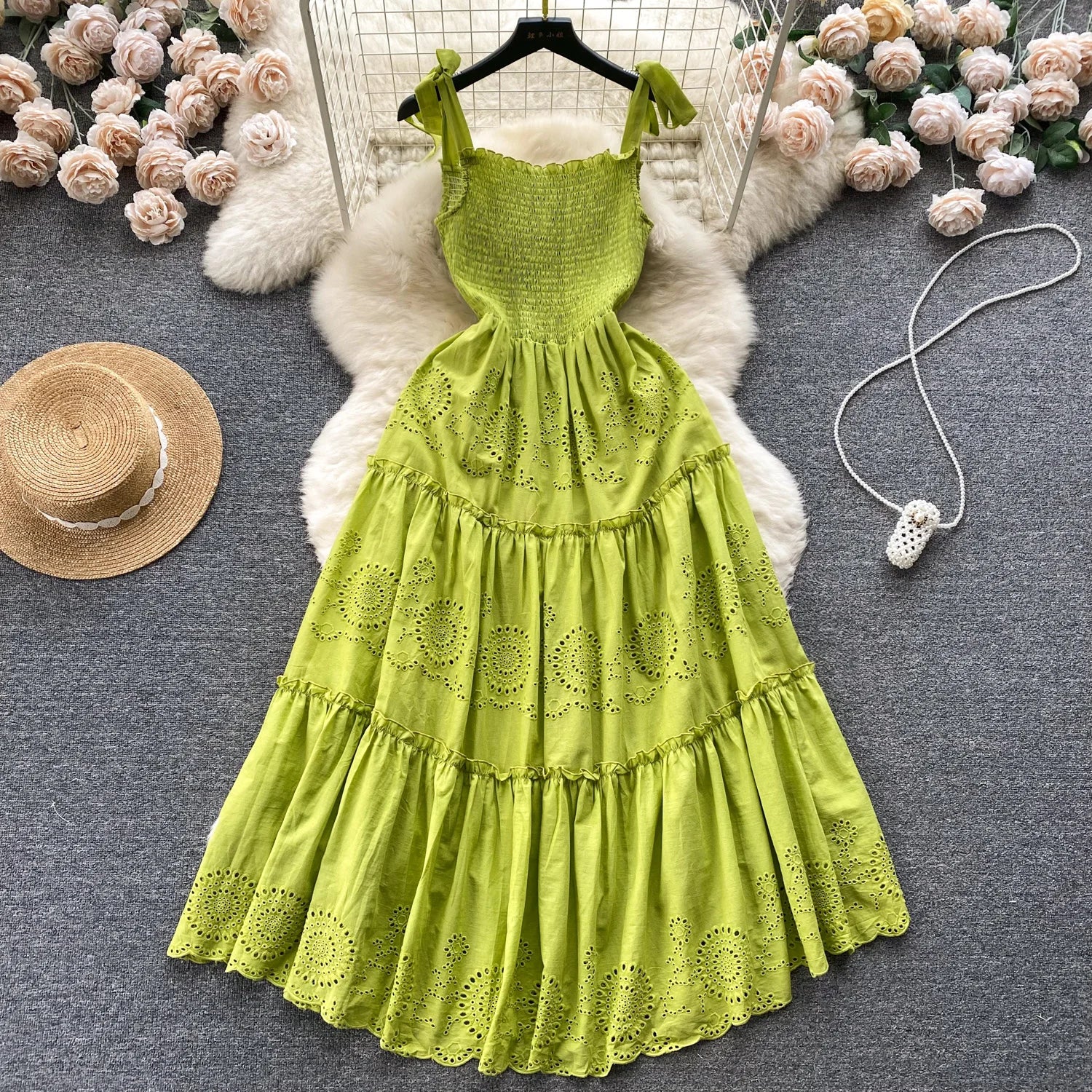 Elegant Sexy Backless High Waist embroidery Slip Dress Fairy A-line Summer Beach Vacation Slim Women Evening Party Dress
