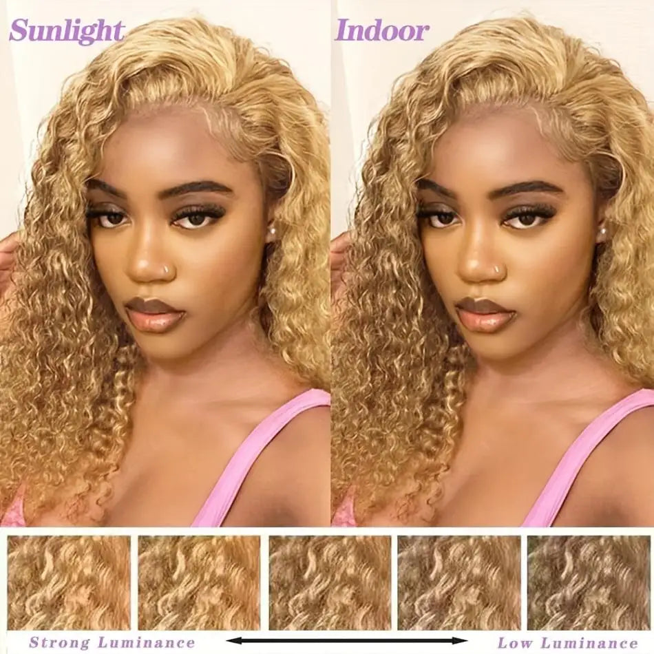 Curly Honey Blonde Human Hair Wig – 13x6/13x4 HD Lace Frontal, Pre-Plucked Brazilian Deep Wave Wig (30 Inch Long)