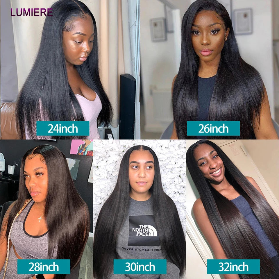 Bone Straight Human Hair Bundles with 13x4 HD Transparent Lace Frontal Closure And Bundle 100% Virgin Hair Weave 3/4 Bundle Deal