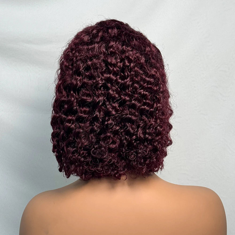 250% Density Double Drawn 12A 10 Inches Bob Pixie Cut Water Wave Curly Human Hair Wig 13x4 Transparent Lace Front Human Hair Wig