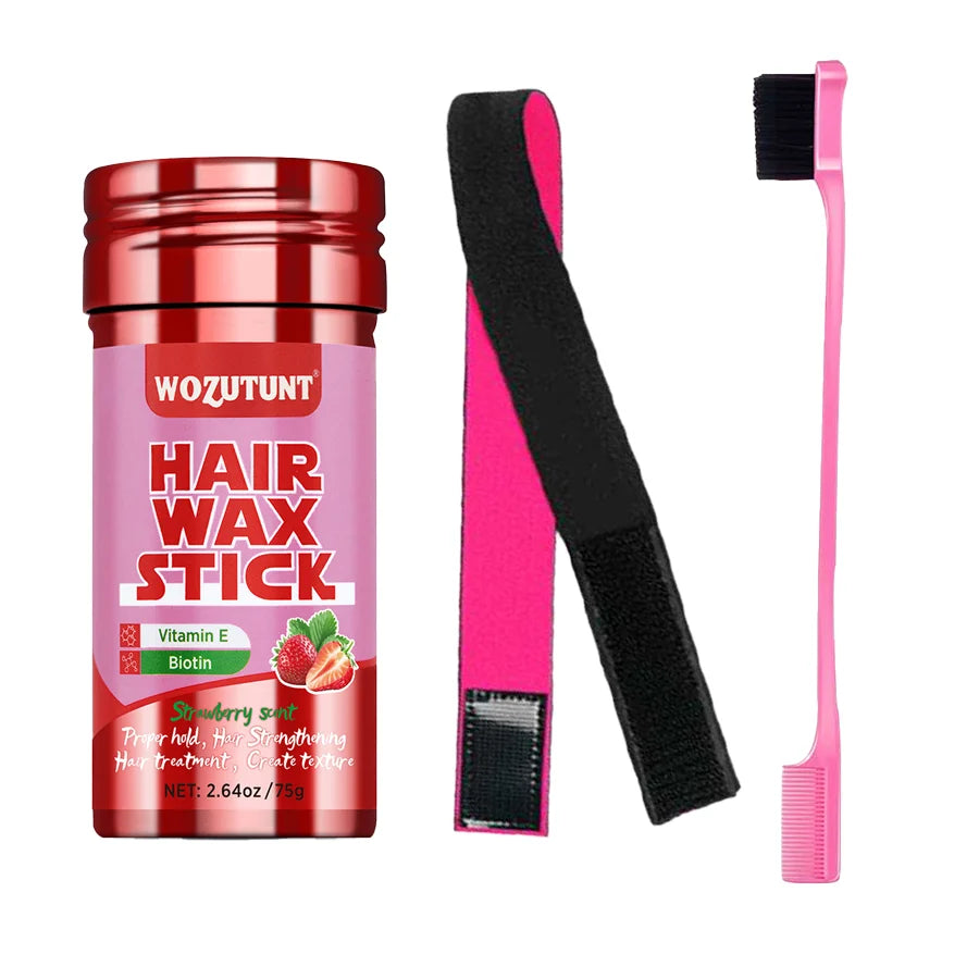 Strawberry Hair Wax Stick – Vitamin E Styling Pomade for Frizz Control & Texture