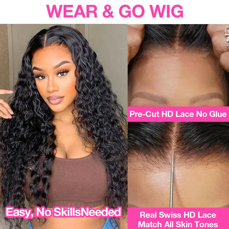 250 Density Wear And Go Deep Wave Glueless Wig Human Hair For Women 7x5 13x6 Hd Frontal Curly Lace Front Wigs