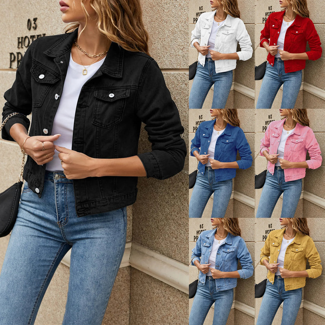 Women's Denim Jackets Fashion Female Casual Long Sleeve Lapel Solid