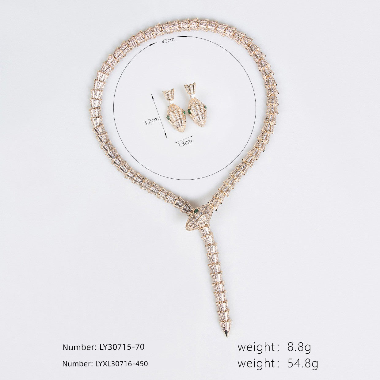 Fashion Retro Necklace Zircon Snake-Shaped Exaggerated Personality Necklace Year-end Look Accessories