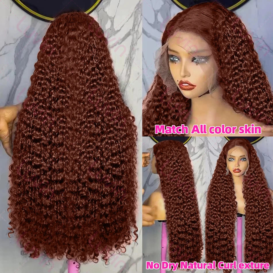 180% Reddish Brown Deep Wave 13x6 Lace Front Wigs Pre Plucked 13x4 Curly Transparent Lace Front Wigs Human Hair For Women