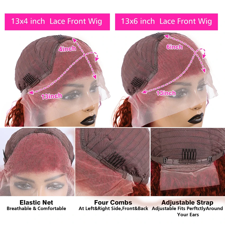 180% Reddish Brown Deep Wave 13x6 Lace Front Wigs Pre Plucked 13x4 Curly Transparent Lace Front Wigs Human Hair For Women