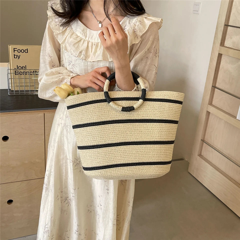 Handmade Woven Straw Beach Bag – Women’s Summer Shoulder Tote Handbag