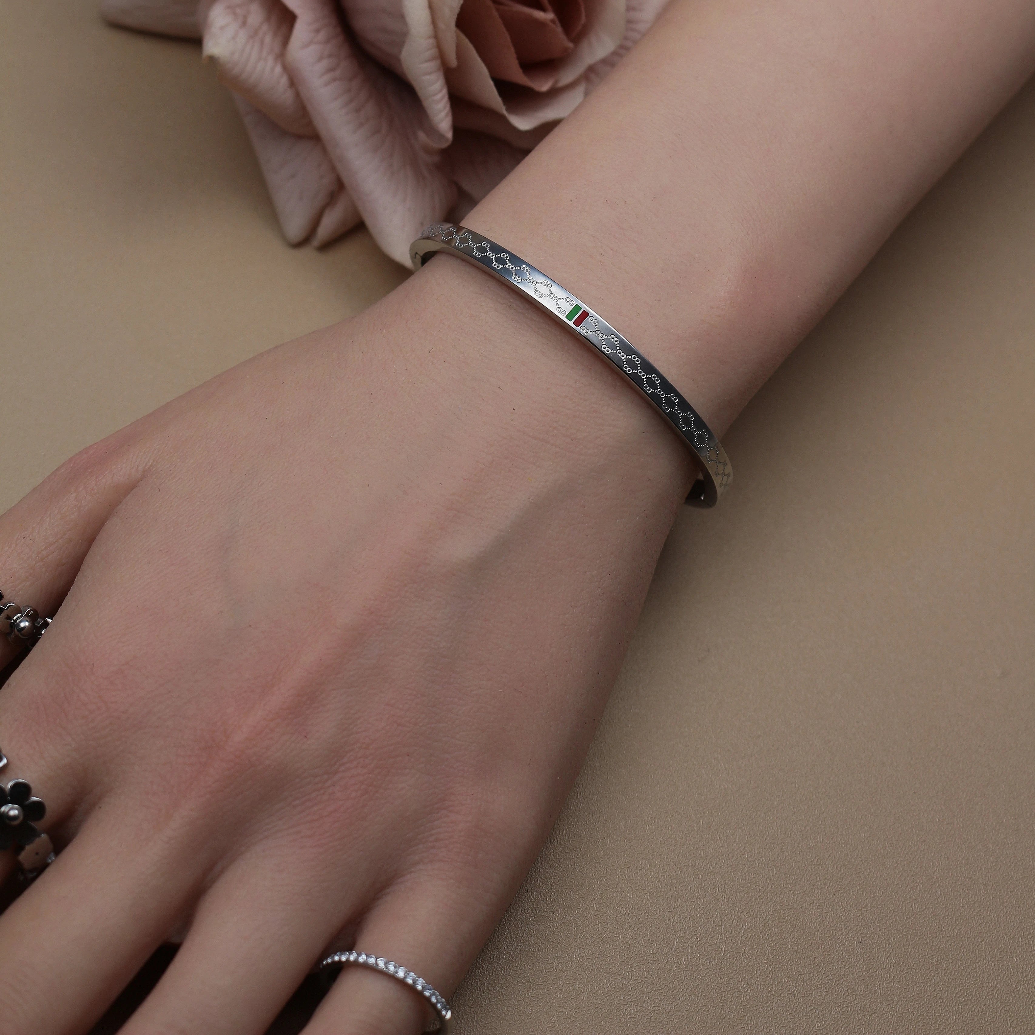 18K Gold Plated Unisex Bangles with Red/Green Accents