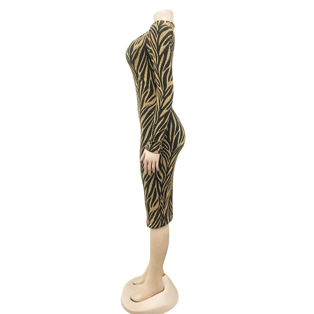 Women Featuer Print V-neck Long Sleeve Party Sexy Bodycon Midi Dress