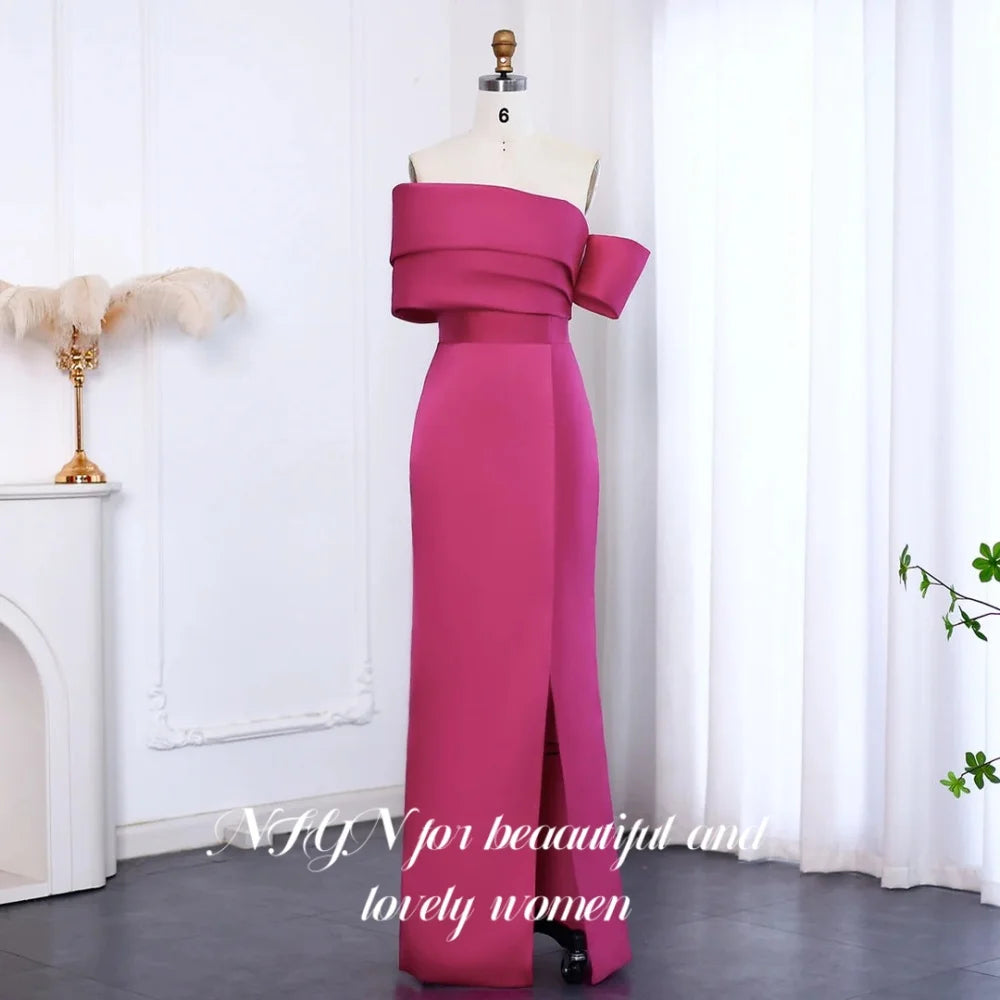 NFYN Fuchsia Elegant Prom Dress Strapless Off the Shoulder Prom Gown Satin Side Split Mermaid Evening Dress for Woman Customized