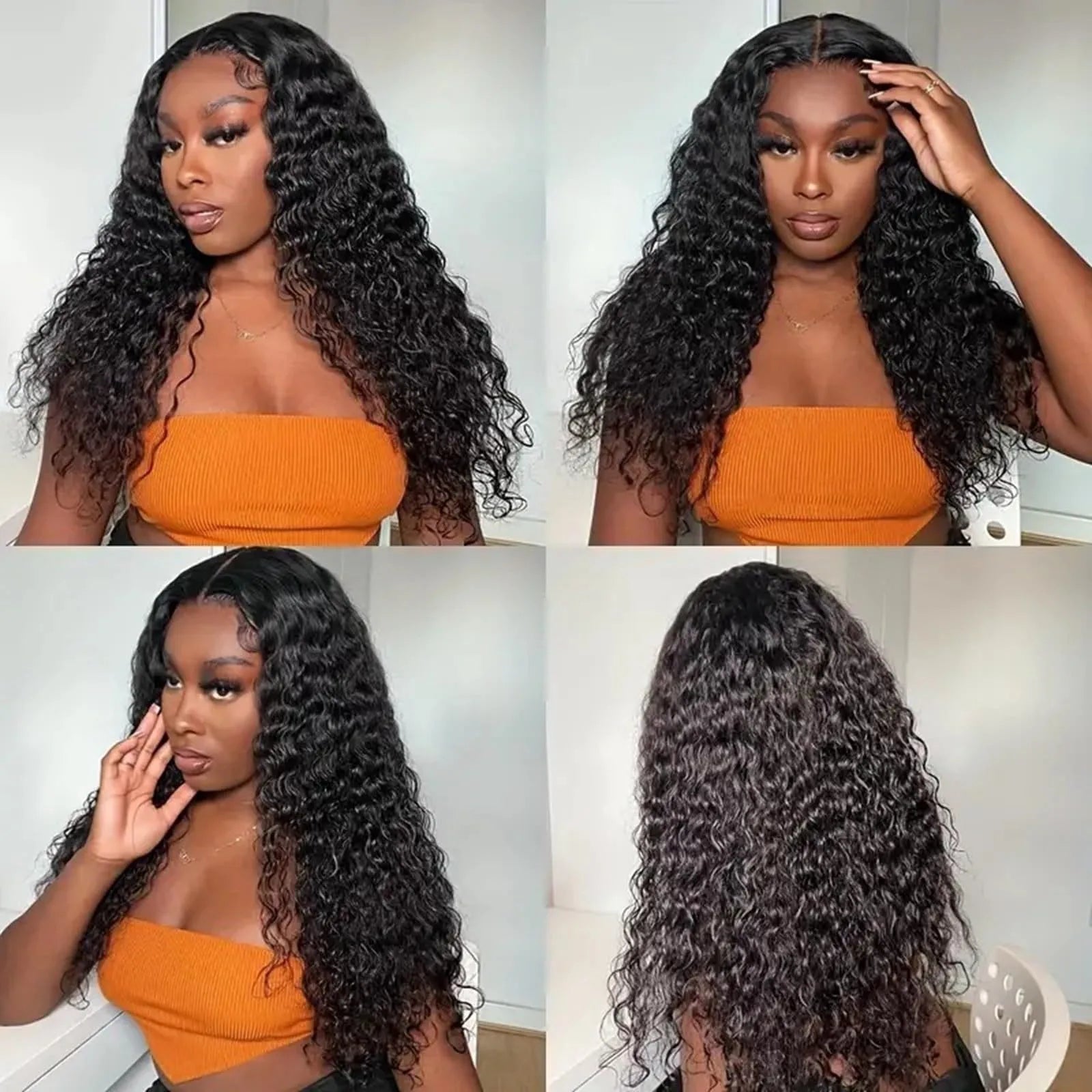 Black Curly Long Wig – Heat-Resistant Lace Front Synthetic Hair, Natural Curly Wavy Wig for Women & Cosplay