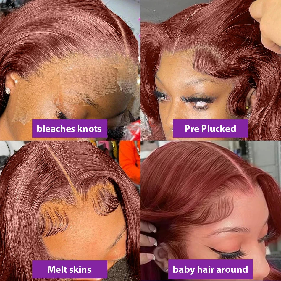 220 Density Reddish Brown 13x6 HD Lace Front Wigs Human Hair 13x4 Body Wave Colored Lace Frontal Wig 13x6 Chocolate Borwn Wig