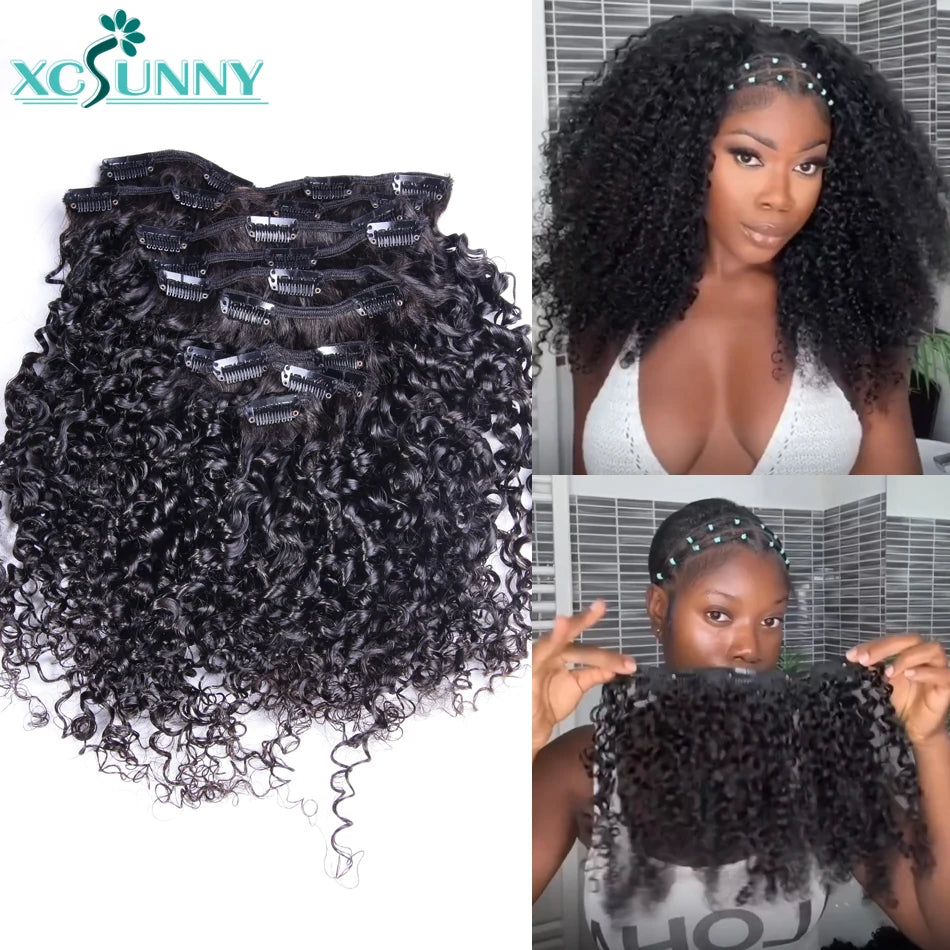Kinky Curly Clip In Hair Extensions Human Hair Burmese Seamless PU Clip Ins Human Hair Kinky Curly For Black Women