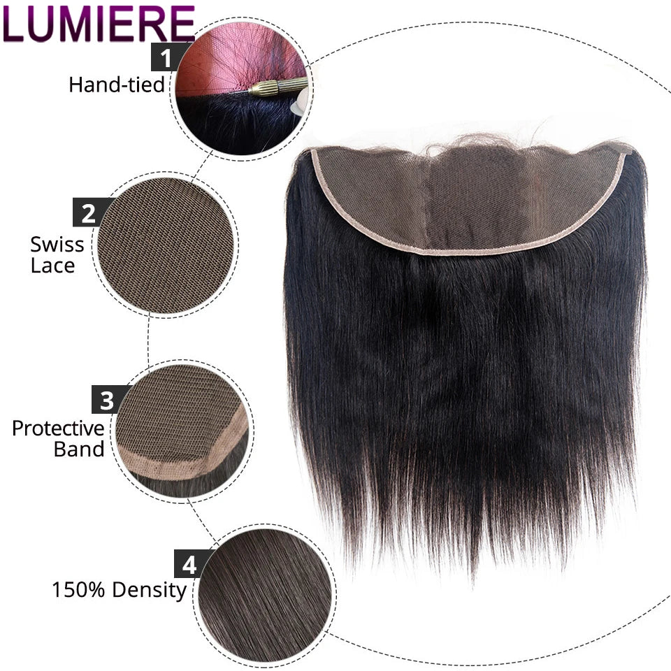 Bone Straight Human Hair Bundles with 13x4 HD Transparent Lace Frontal Closure And Bundle 100% Virgin Hair Weave 3/4 Bundle Deal