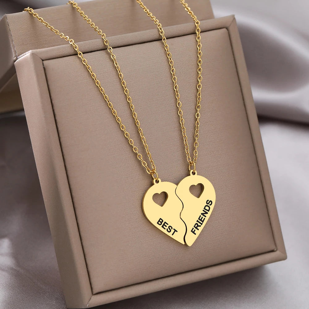 Stainless Steel Necklaces Romantic Heart Best Friends Good Friend Friendship Pendants 2 Pcs/ Set Necklace For Women Jewelry
