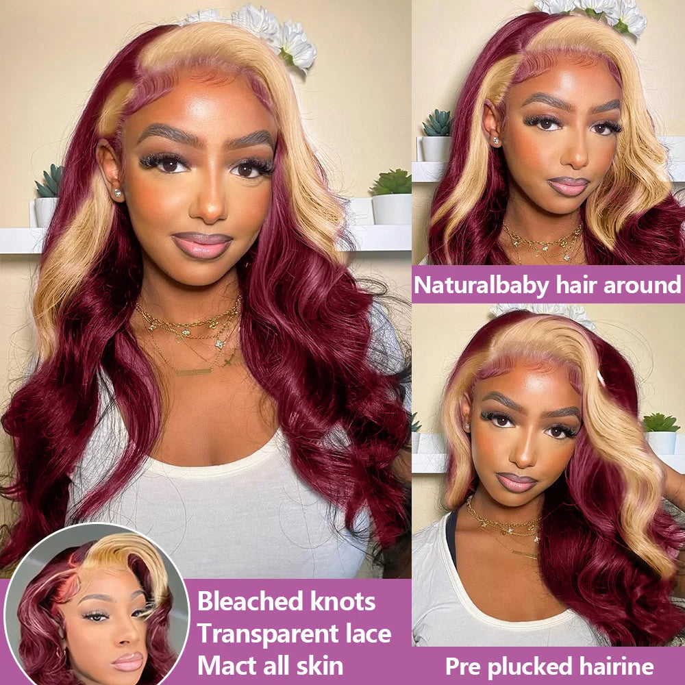 Burgundy 613 Colored Wig 200 Density 13x4 HD Lace Frontal Glueless Highlight Body Wave Human Hair Wigs
