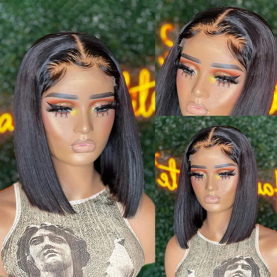 Bleached Knots Bone Straight Wig Human Hair Ready To Go Short Bob 13x4 HD Full Transparent Lace Frontal Wigs Pre Plucked