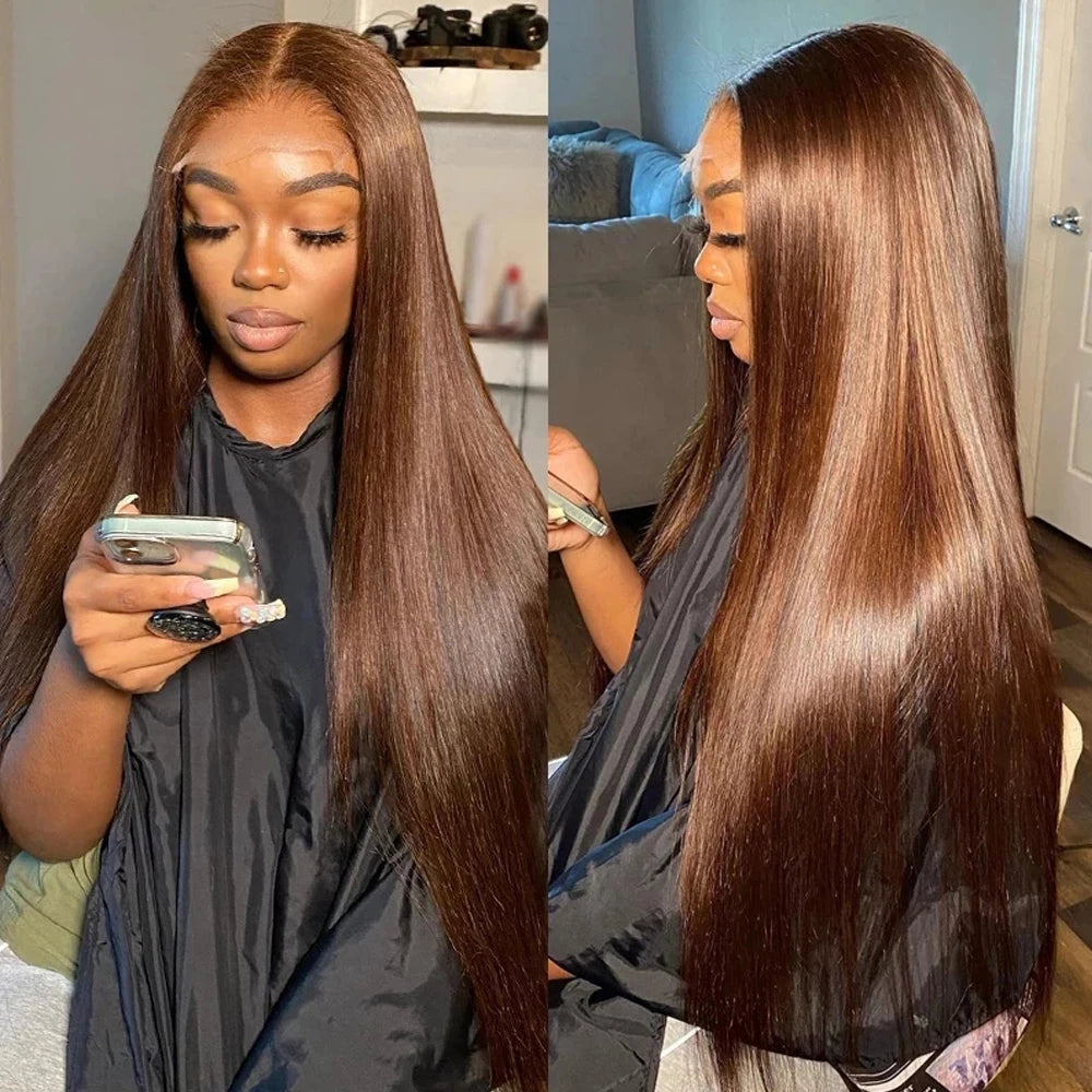 13x4 Straight Chocolate Brown Lace Front Human Hair Wigs 100% Woman Pre Plucked Honey Brown 13x6 HD Transparent Lace Frontal Wigh