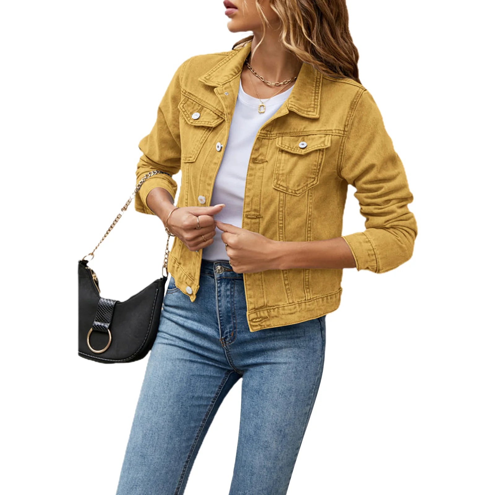 Women's Denim Jackets Fashion Female Casual Long Sleeve Lapel Solid