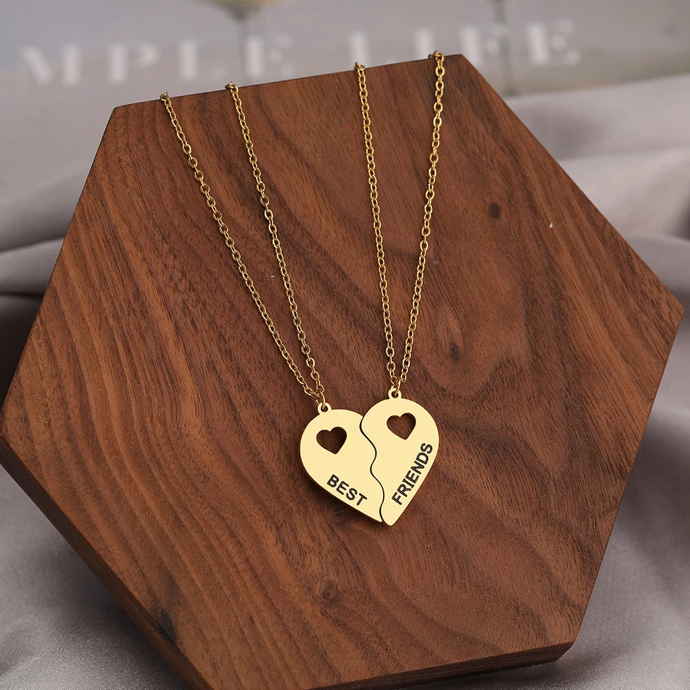 Stainless Steel Necklaces Romantic Heart Best Friends Good Friend Friendship Pendants 2 Pcs/ Set Necklace For Women Jewelry