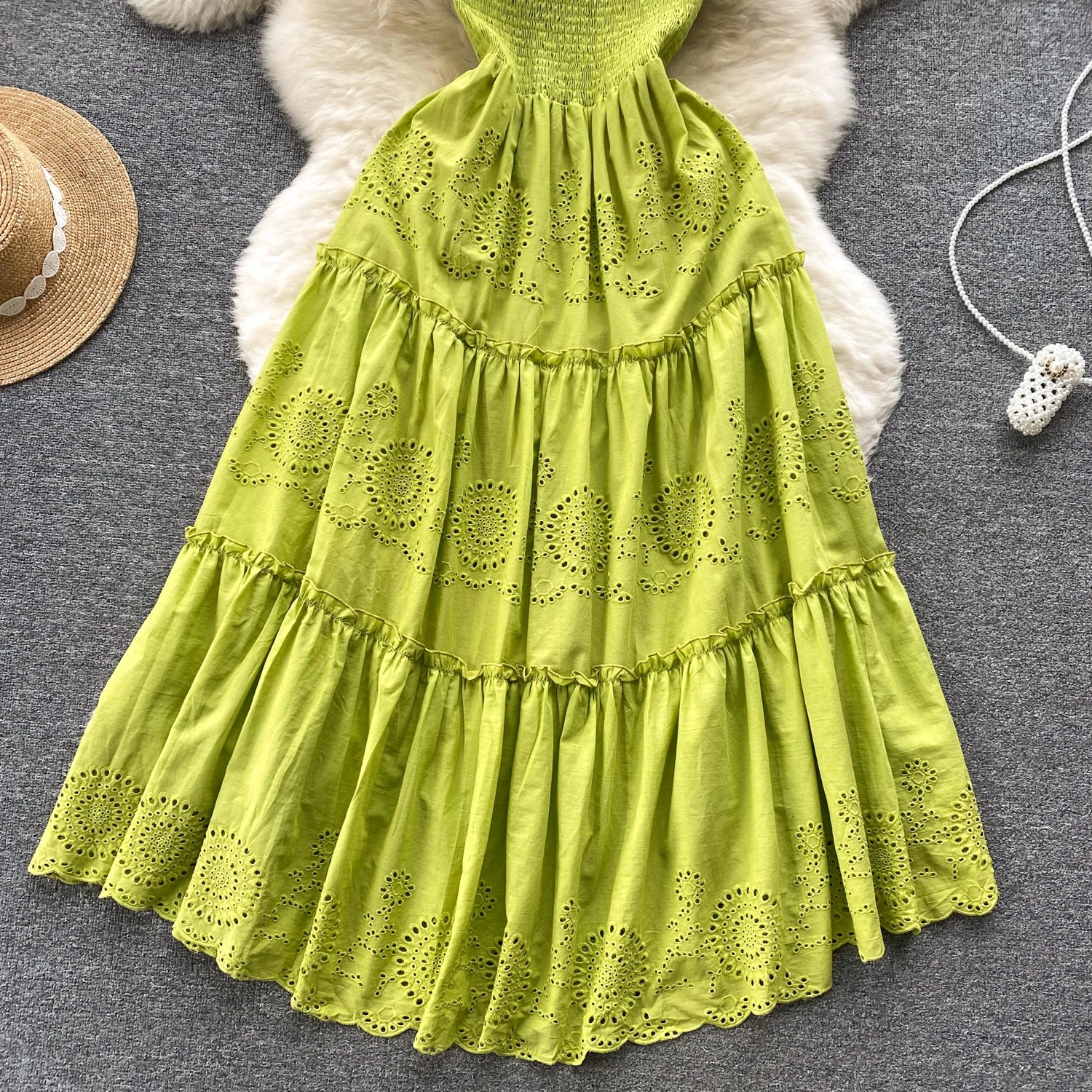 Elegant Sexy Backless High Waist embroidery Slip Dress Fairy A-line Summer Beach Vacation Slim Women Evening Party Dress
