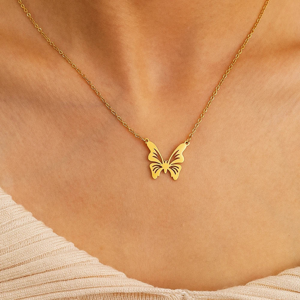 Stainless Steel Necklaces Exquisite Elegant Butterfly Pendant Choker Chain Fashion Chic Necklace For Women Jewelry Friend Gifts