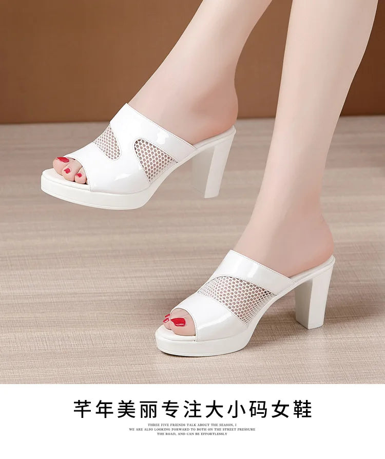 Mesh Summer Heeled Slippers Ladies Shoes for Women Sandals Peep Toe Outside Women's Rubber Slipper Female Platform Sandals