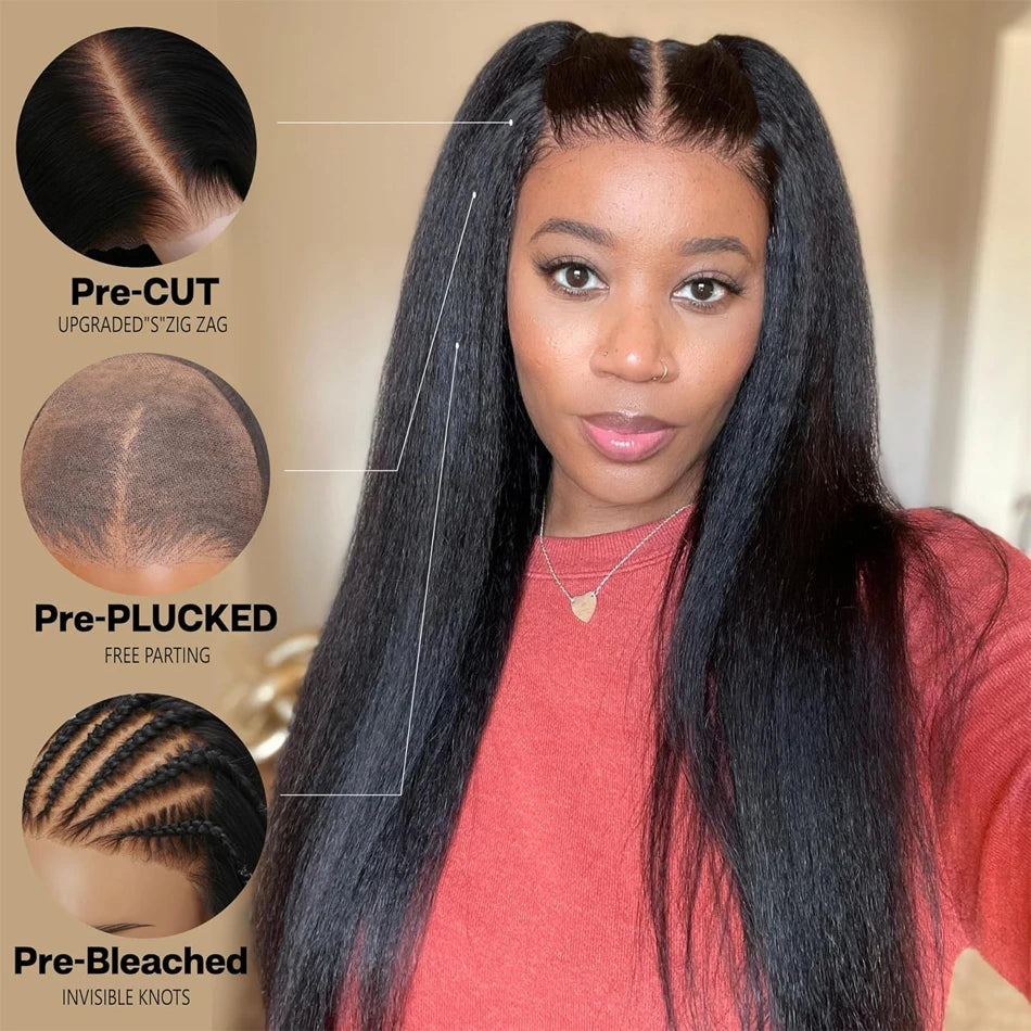 30inch Best Kinky Straight Lace Front Wig HumanHair 13x6 Transparent Lace Frontal Yaki Straight Brazilian Glueless Wig For Women