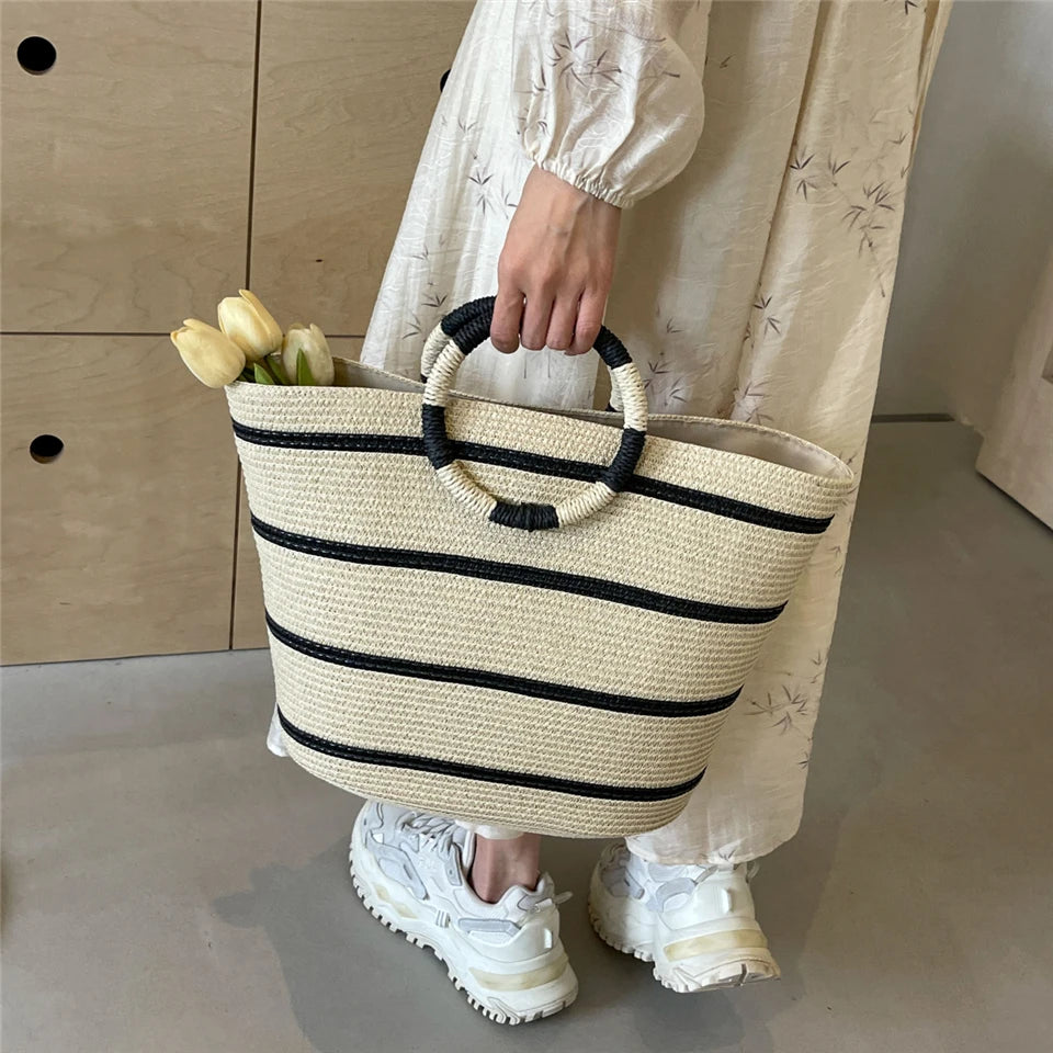Handmade Woven Straw Beach Bag – Women’s Summer Shoulder Tote Handbag