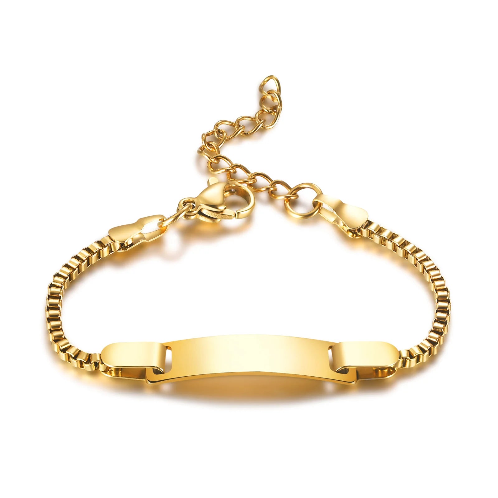 Infant Stainless Steel Crown Chain Link Baby Bear Bracelet with Free Engraving for Kids Child Birthday Gift