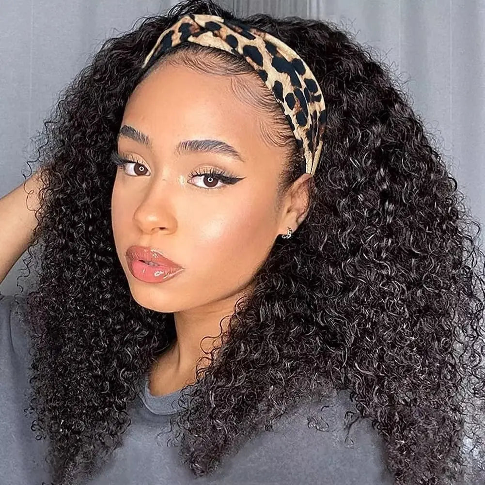 Brazilian Kinky Curly Headband Wig – Short Bob Human Hair, 180% Density Glueless Wear & Go Wig for Women