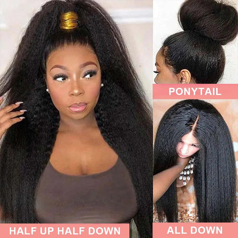 Kinky Straight Human Hair Wigs For Women 180 Density 13x4 Hd Lace Frontal Wigs Yaki Straight Glueless Lace Front Human Hair Wigs