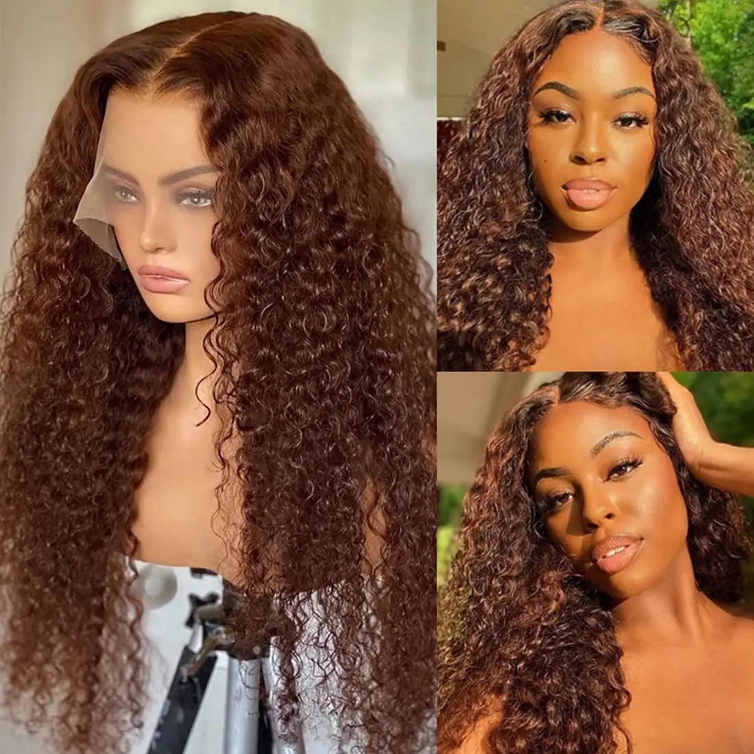 13X6 Brown Deep Wave Hd Lace Frontal Wig Glueless Chocolate Brown Kinky Curly Brazilian Human Hair Wigs For Women On Promotion