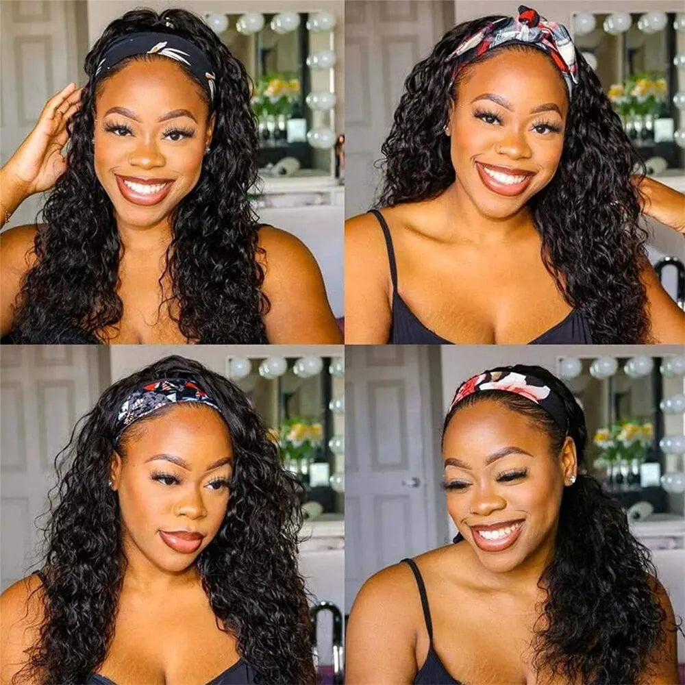 Brazilian Kinky Curly Headband Wig – Short Bob Human Hair, 180% Density Glueless Wear & Go Wig for Women