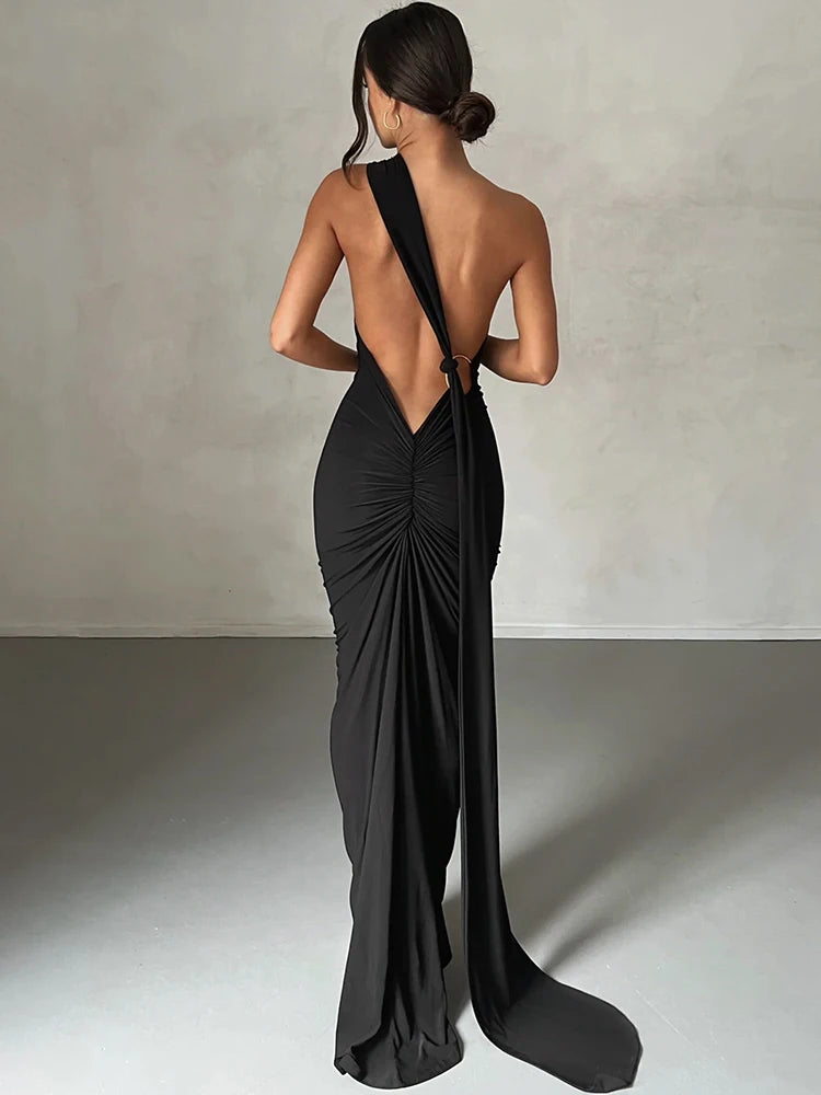 Dulzura Neon Y2K Clothes One Shoulder Sleeveless Backless Ruched Bodycon Maxi Dresses For Women Club Birthday Party Evening Prom