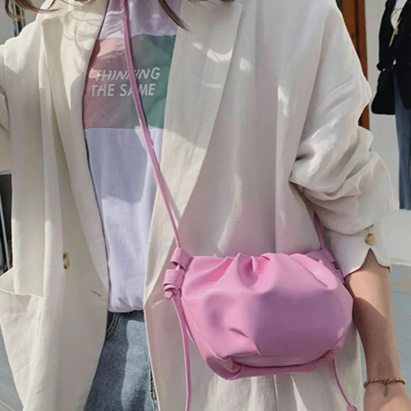 Women’s Pleated Cloud Shoulder Bag – Mini Solid Color Crossbody Handbag with Zipper
