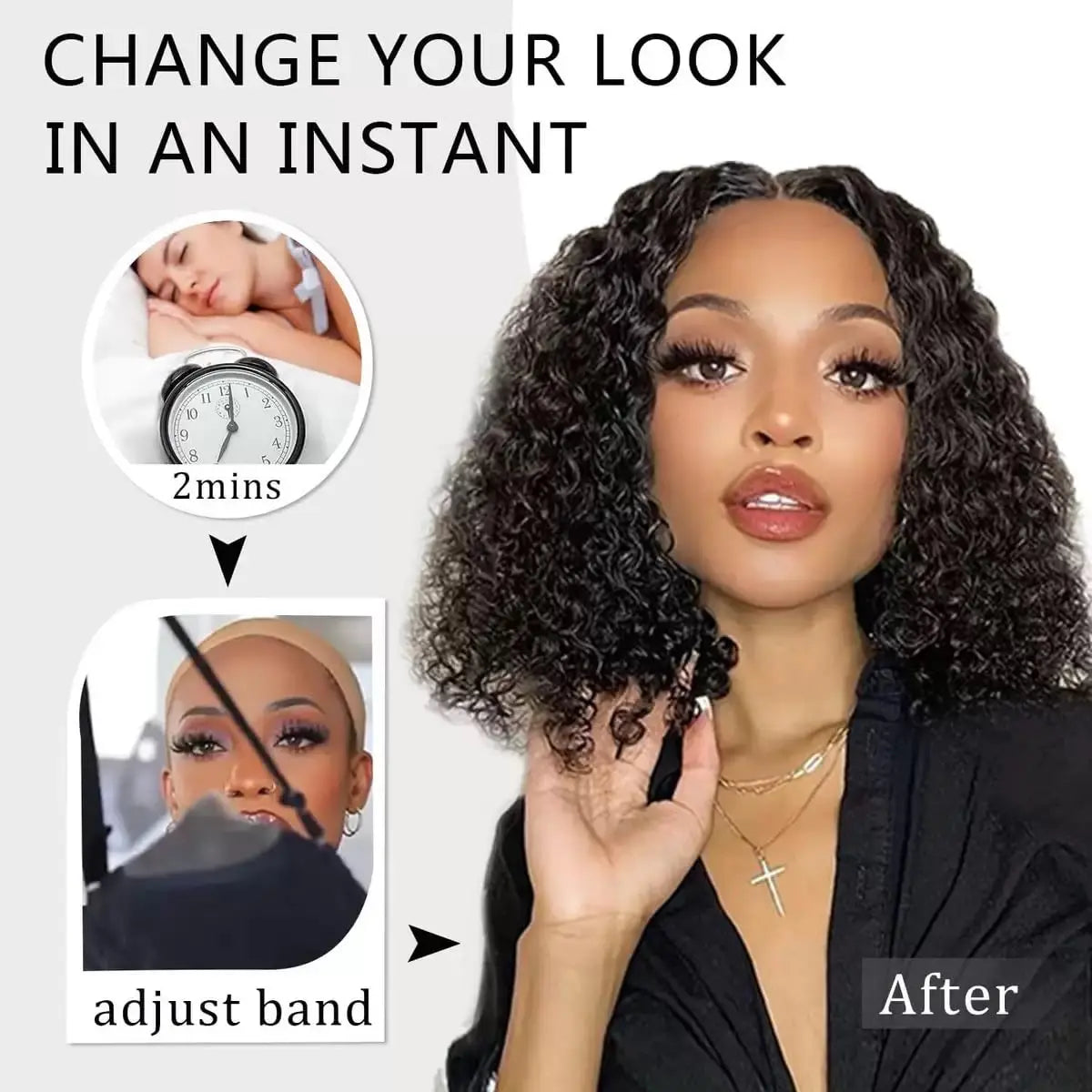 Wear and Go Bob Wig Human Hair Water Wave Glueless Wigs Pre Plucked Pre Cut 2x4 Lace  150%-200%-250% Density for Women Friendly
