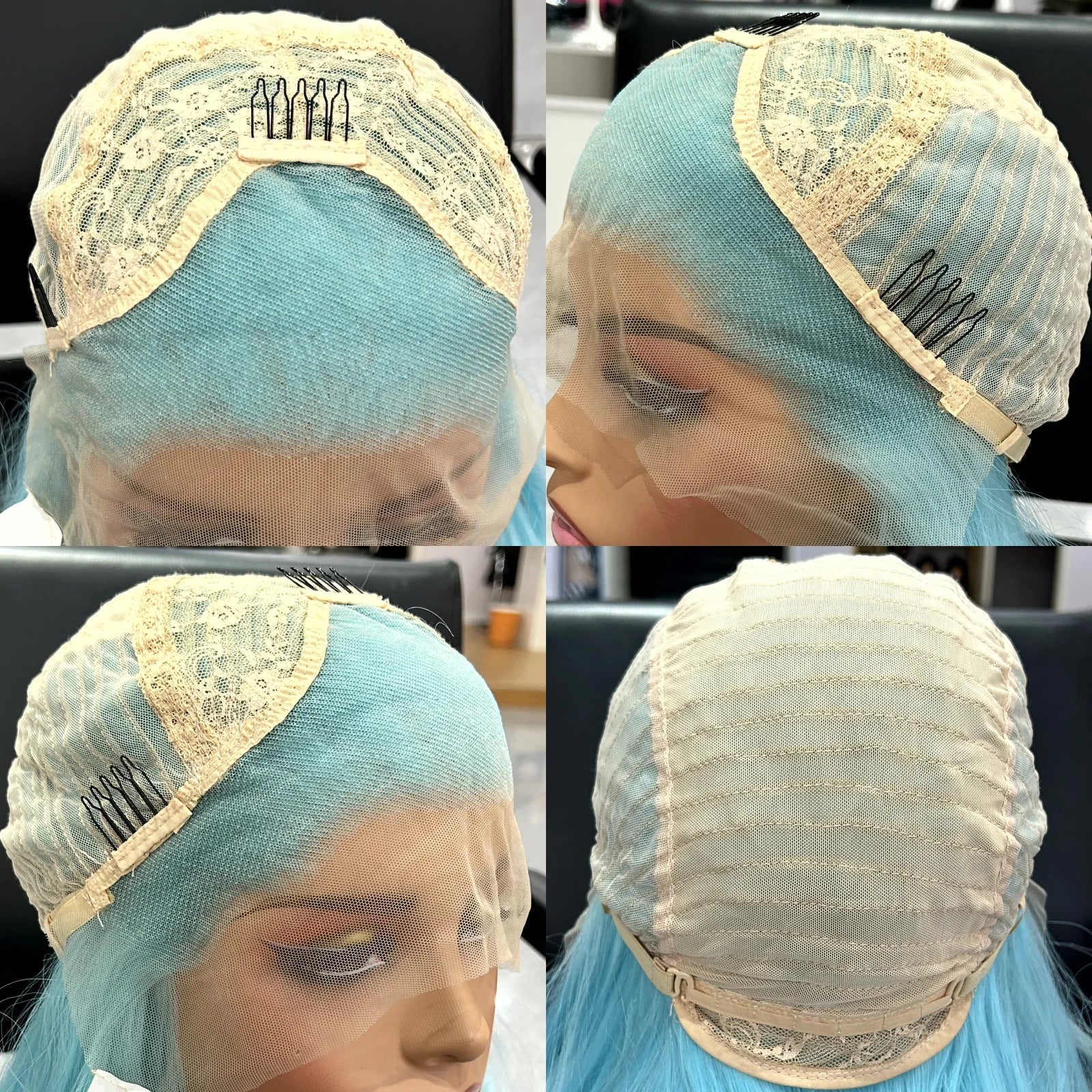 Short Curly Wavy Bob Wig – Sky Blue Synthetic Lace Front Wig, Shoulder-Length Loose Wave for Women