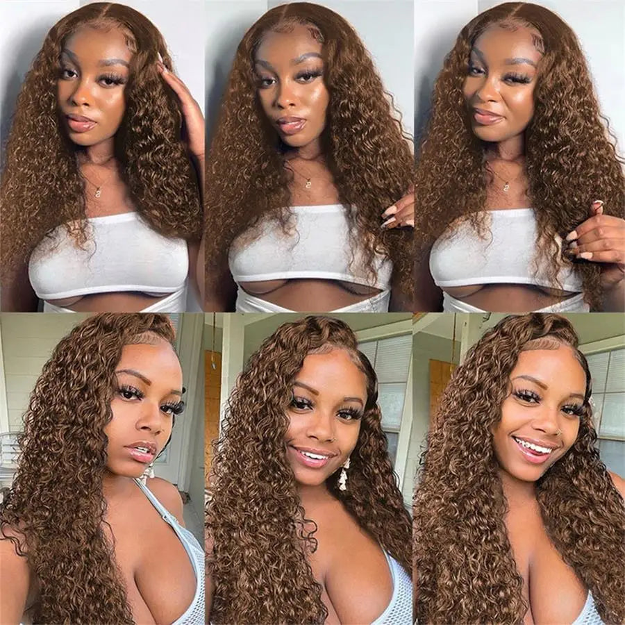 13X6 Brown Deep Wave Hd Lace Frontal Wig Glueless Chocolate Brown Kinky Curly Brazilian Human Hair Wigs For Women On Promotion