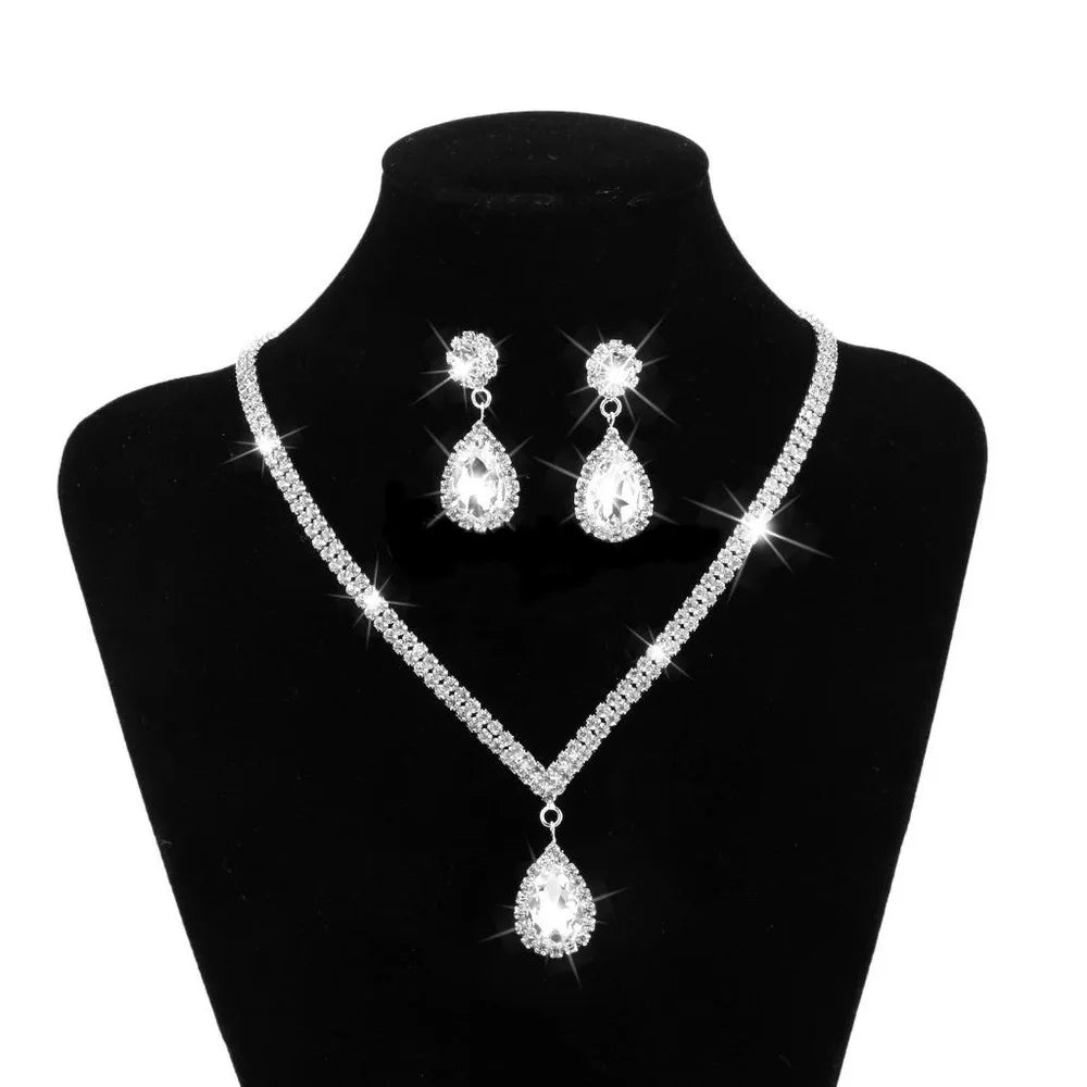 Wedding Season Women's Fashion Copper Claw Chain Water Drop Necklace Earrings Bracelet Jewelry Set Wedding
