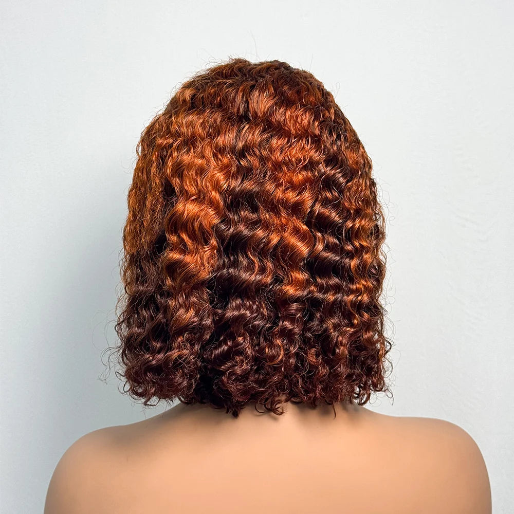 250% Density Double Drawn 12A 10 Inches Bob Pixie Cut Water Wave Curly Human Hair Wig 13x4 Transparent Lace Front Human Hair Wig