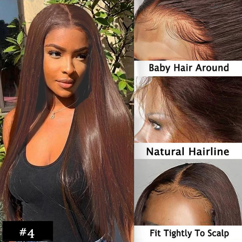 13x4 Straight Chocolate Brown Lace Front Human Hair Wigs 100% Woman Pre Plucked Honey Brown 13x6 HD Transparent Lace Frontal Wigh