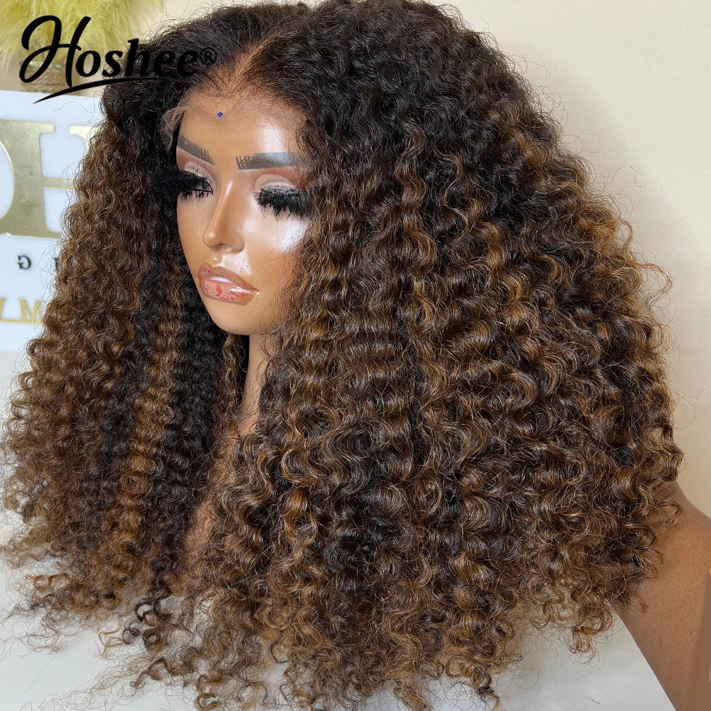 Curly Dark Brown Colored 13X4 Human Hair Wigs For Black Women Glueless Bouncy Curly 4x4 Pre-Cut Lace Wig Human Hair Remy