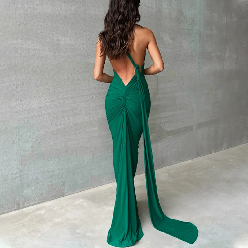 Dulzura Neon Y2K Clothes One Shoulder Sleeveless Backless Ruched Bodycon Maxi Dresses For Women Club Birthday Party Evening Prom
