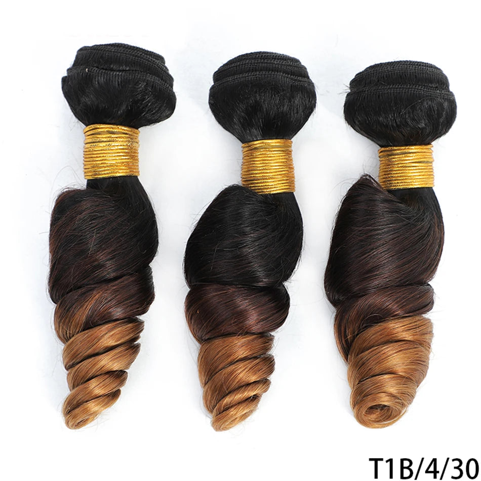 10A Loose Wave Bundles with Closure Wet and Wavy Brazilian Ocean wave 100% Human Hair 3 Bundles with 4x4 Lace Closure